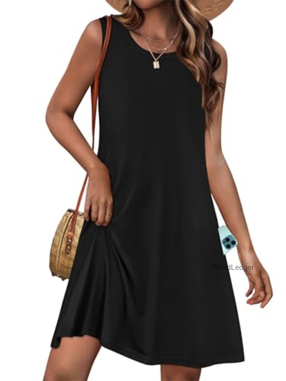 Sleeveless T-Shirt Sundress with Pockets, Loose Fit Summer Dress - Picture 3 of 7